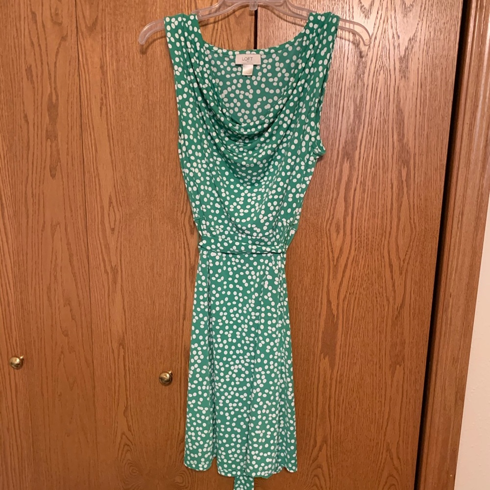 LOFT Green and White Polka Dot Dress